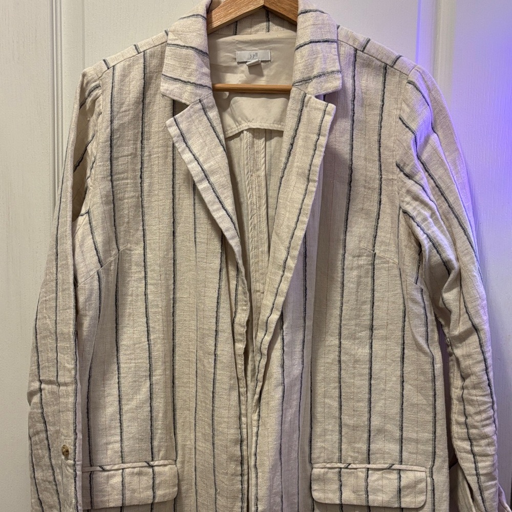J. Jill Cream Striped linen Blazer